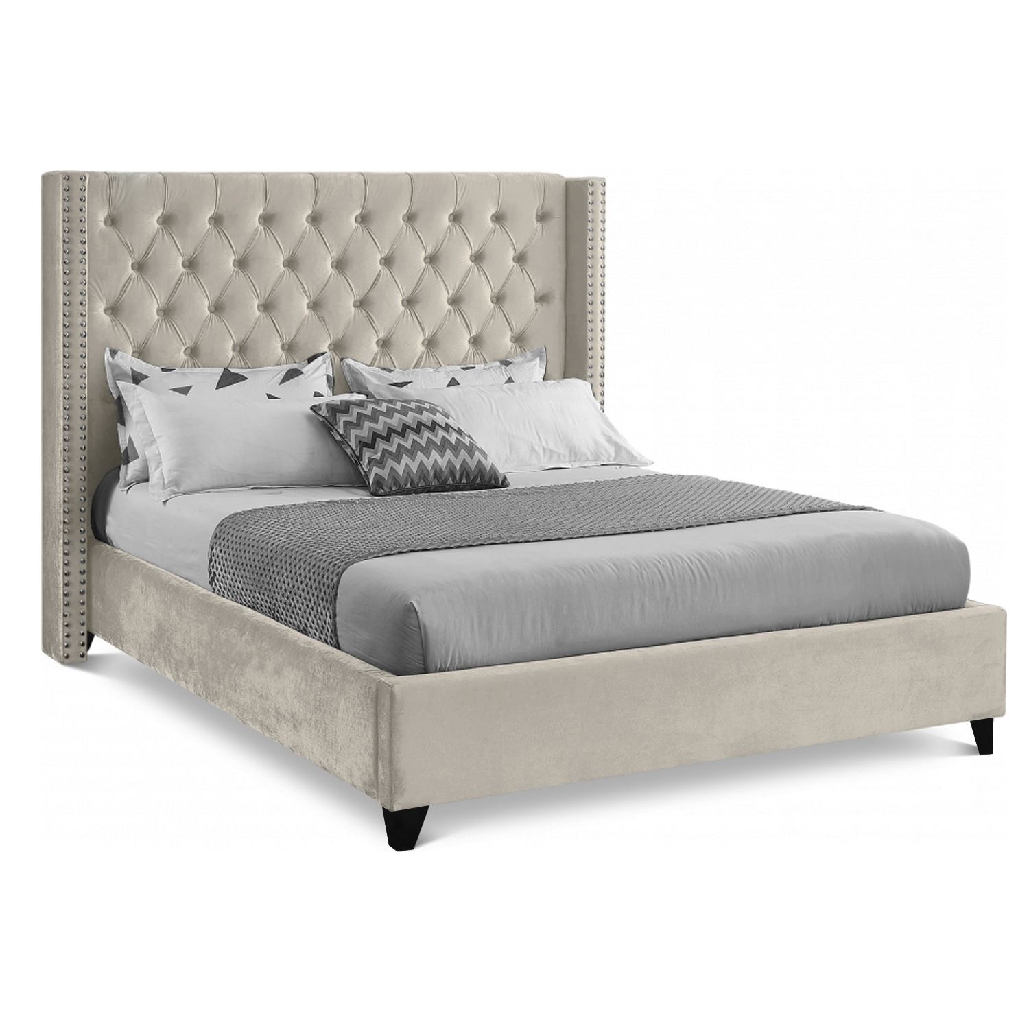 Cama Tapizada Capitoné Beige 2 Plazas