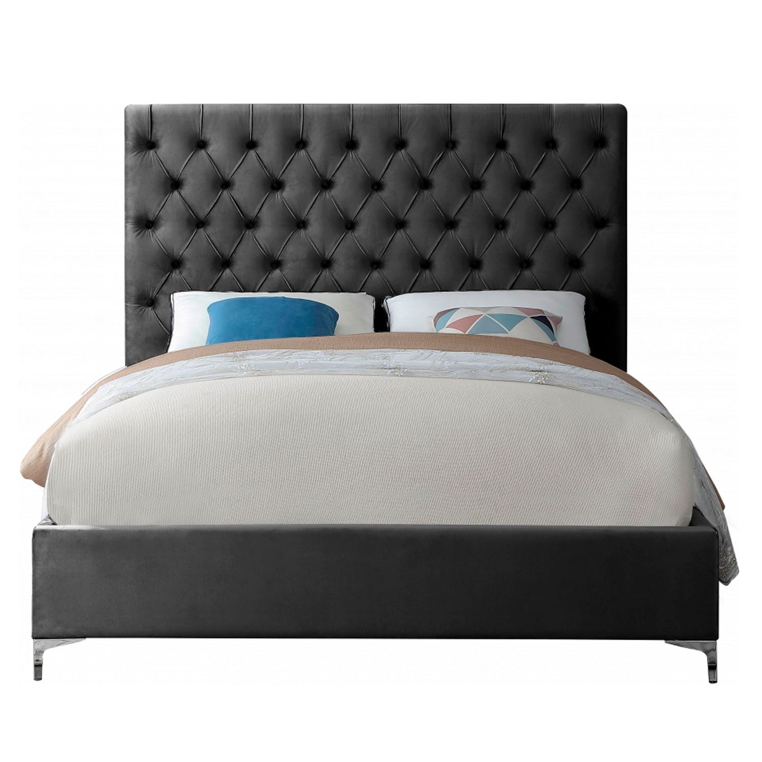 Cama Tapizada Capitoné Abba Gris Oscuro 1.5 Plz