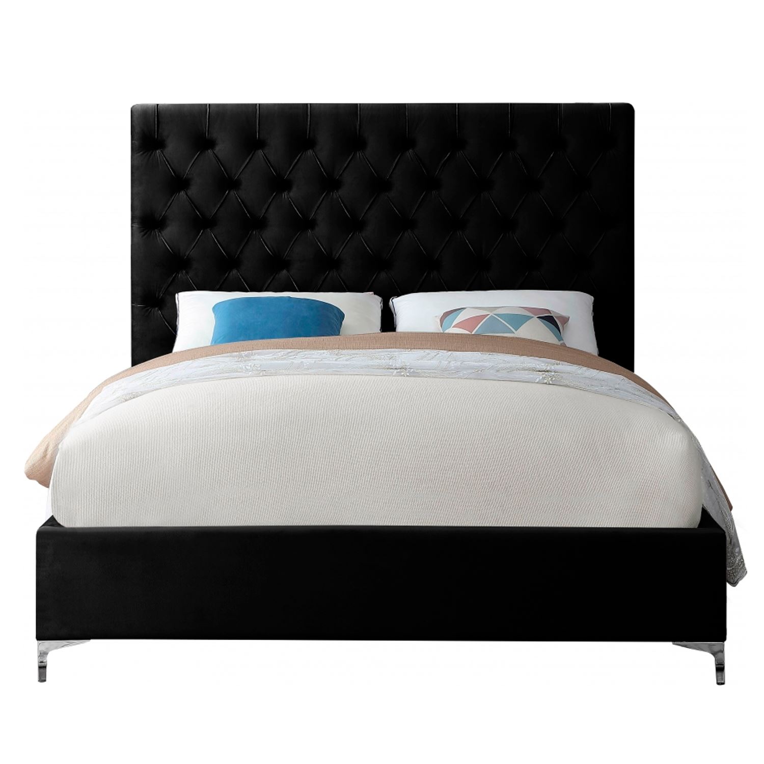 Cama Tapizada Capitoné Abba Negro 2 Plazas