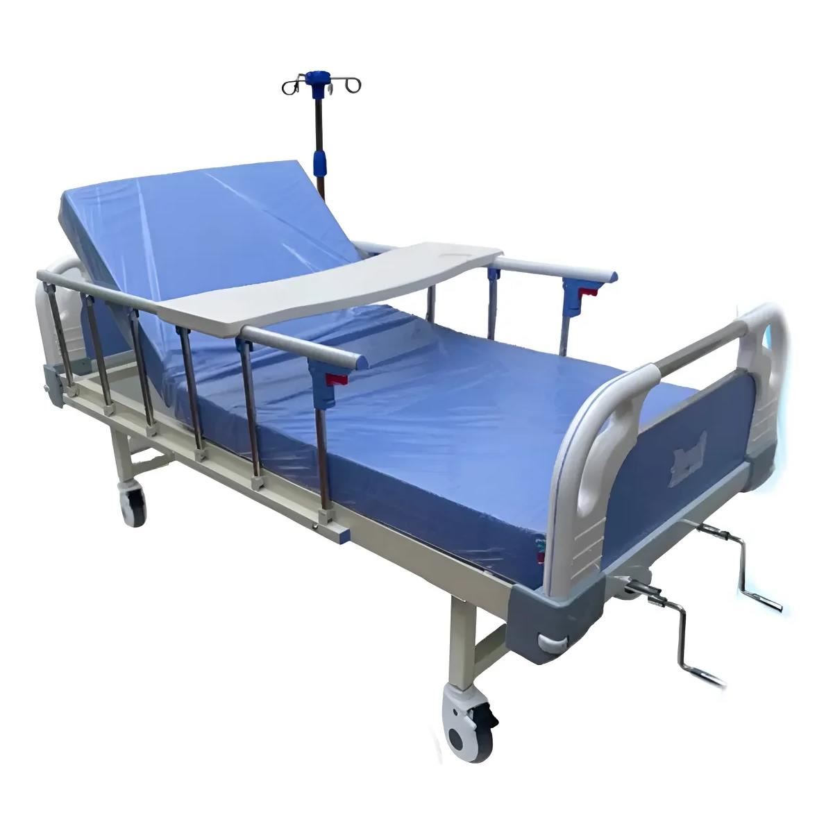 Cama Clínica Importada de 2 Manivelas con Mesa para Alimentos y Portasuero