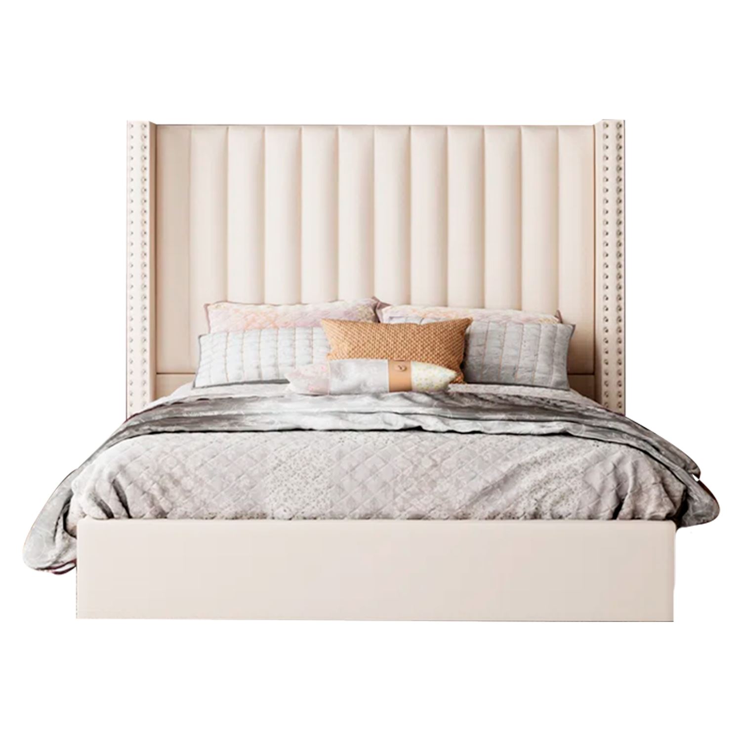 Cama Tapizada Listón Perla con Tachuelas 1.5 Plz