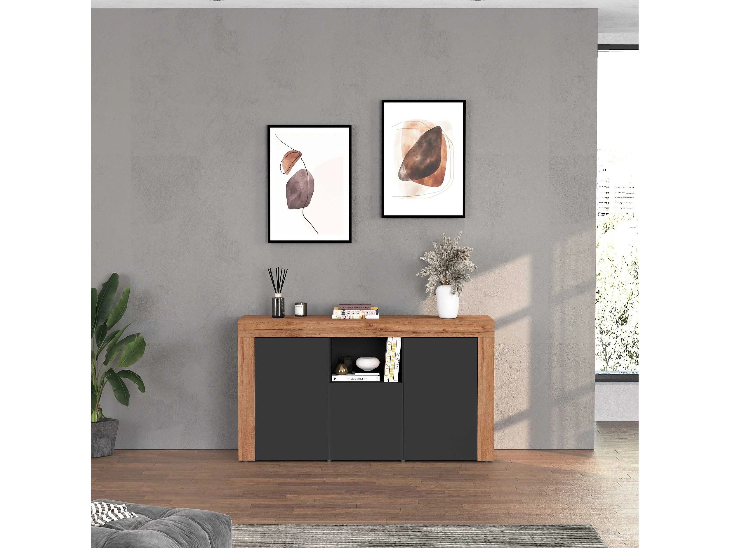 APARADOR CANDRE 3 PUERTAS 1 ESTANTES ROBLE GRAFITO 155CM