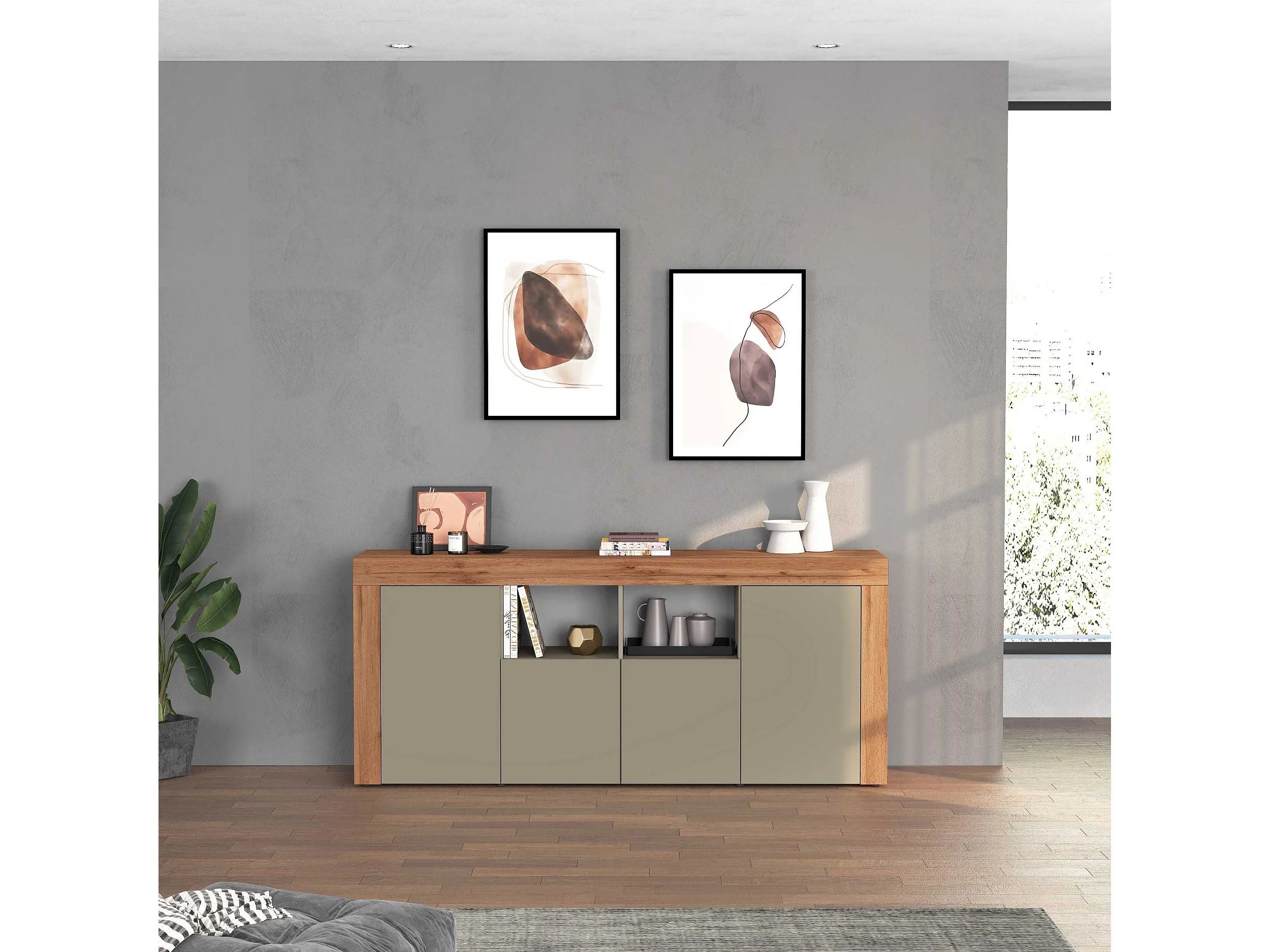 APARADOR CANDRE 4 PUERTAS 2 ESTANTES ROBLE AGAVE 200CM