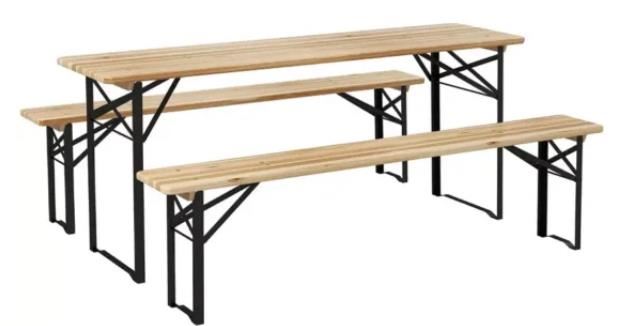 Set Mesa y Bancos de Madera Plegables para Camping