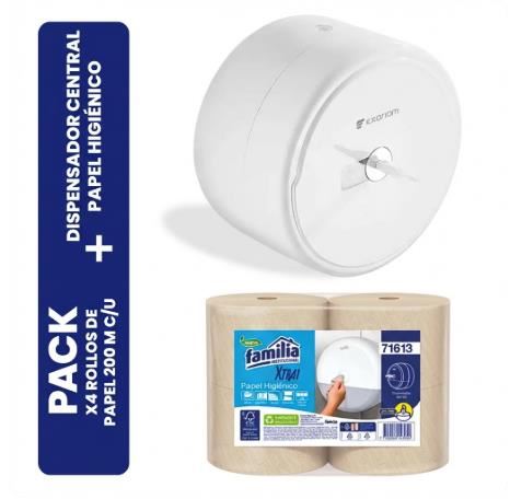 Dispensador Flujo Central + Papel Higienico Familia Tork Natural