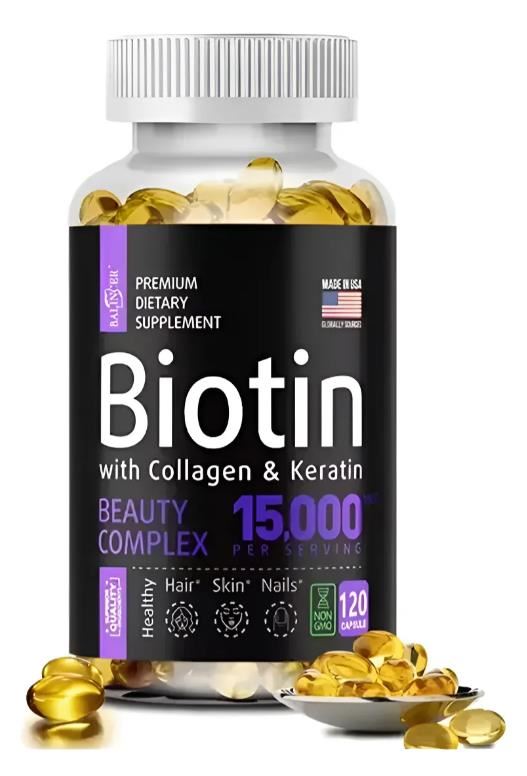 Biotina 15000mcg Colágeno Queratina Ác. Hialurónico 120 Caps