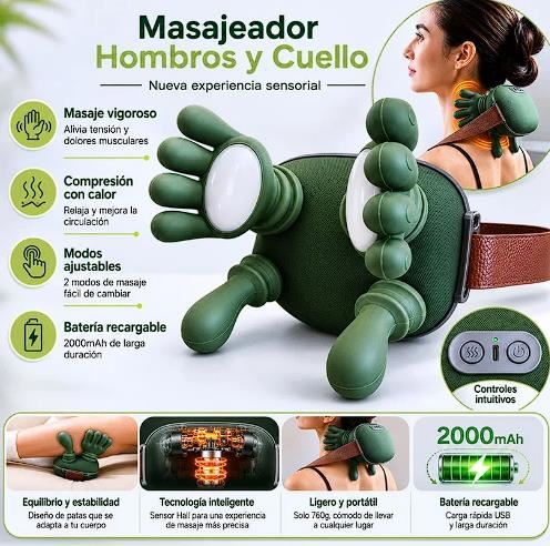 Masajeador Cuello Cervical Espalda con Calor Forma de Manos Recargable