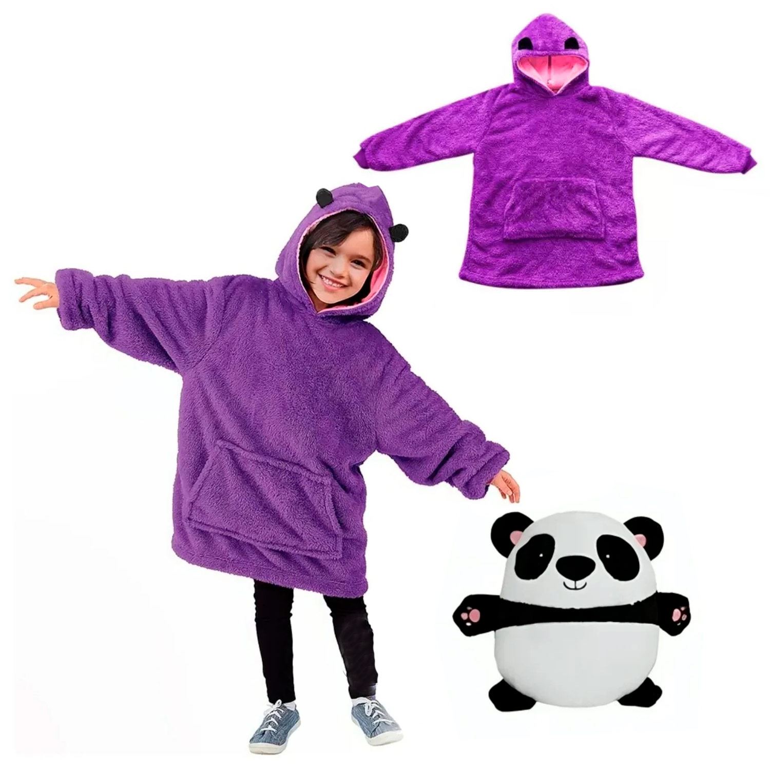Peluche Convertible En Polera Con Capucha para Niños Panda