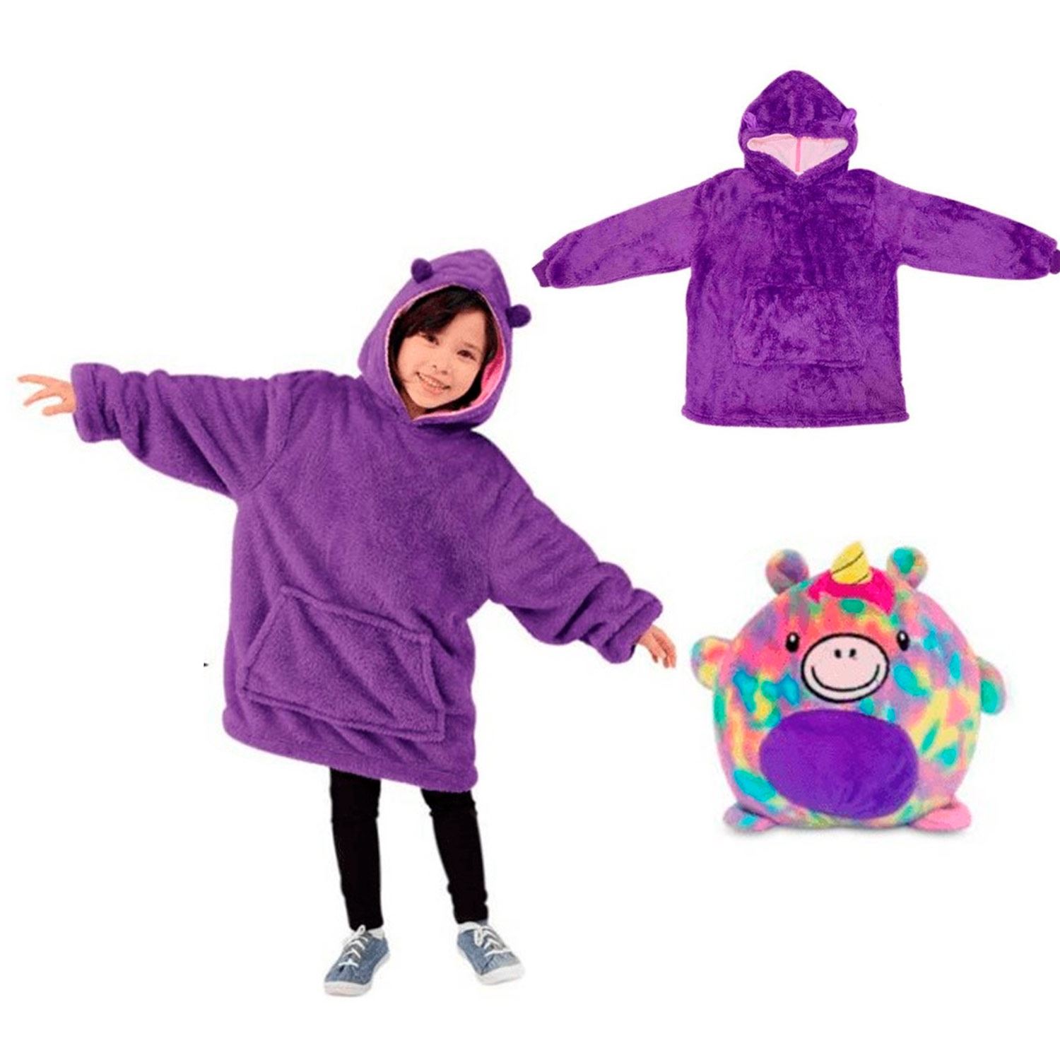 Peluche Convertible En Polera Con Capucha para Niñas Unicornio