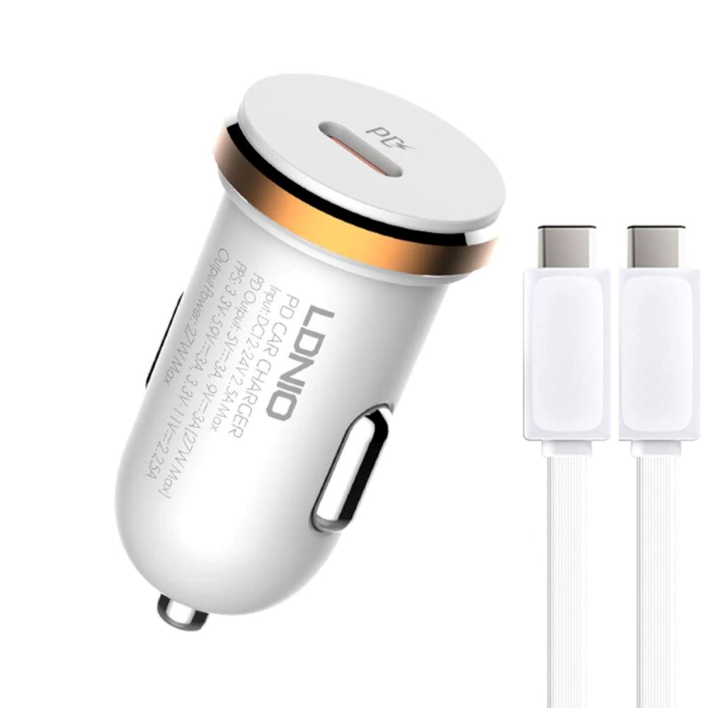Cargador de Celular para Automóvil Ldnio C22Q de Carga Rápida 27W USB-C Incluye Cable tipo C