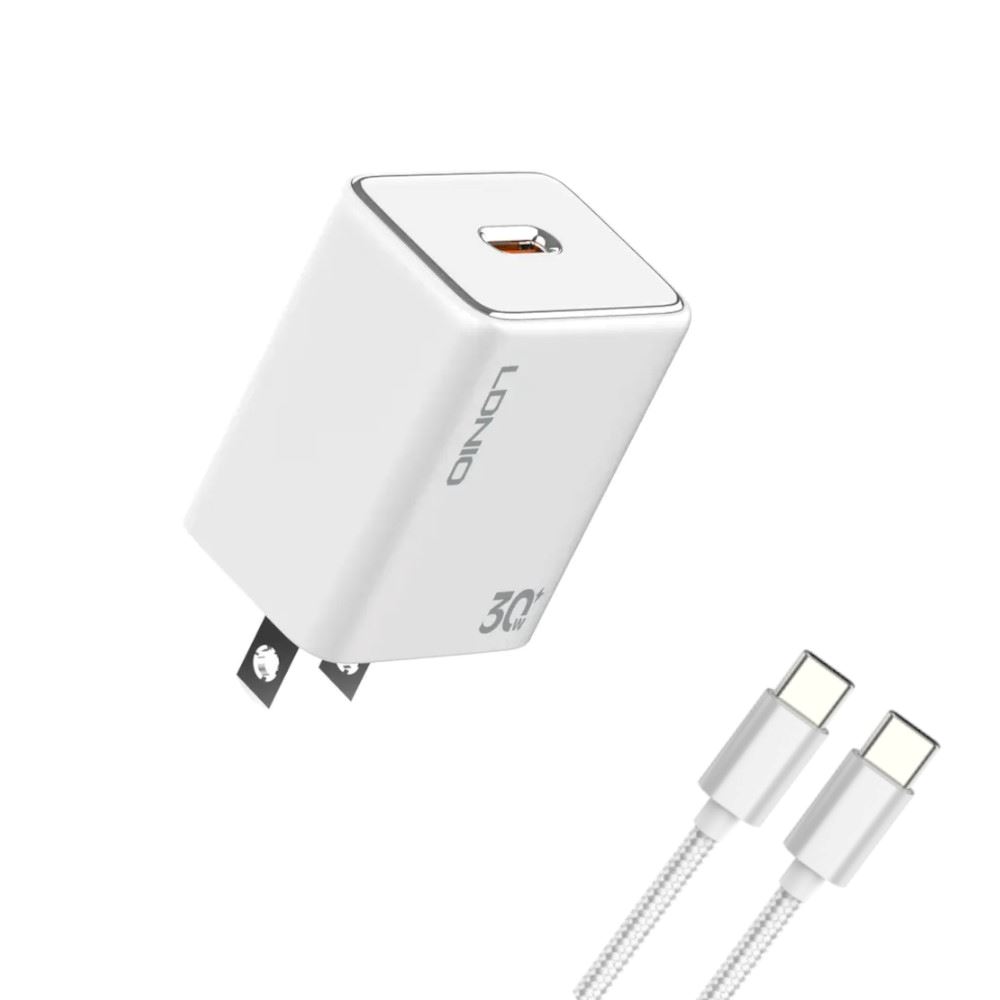 Cargador de Carga Rápida 35w Doble USB-C Incluye Cable Lightning-C 1m LDNIO