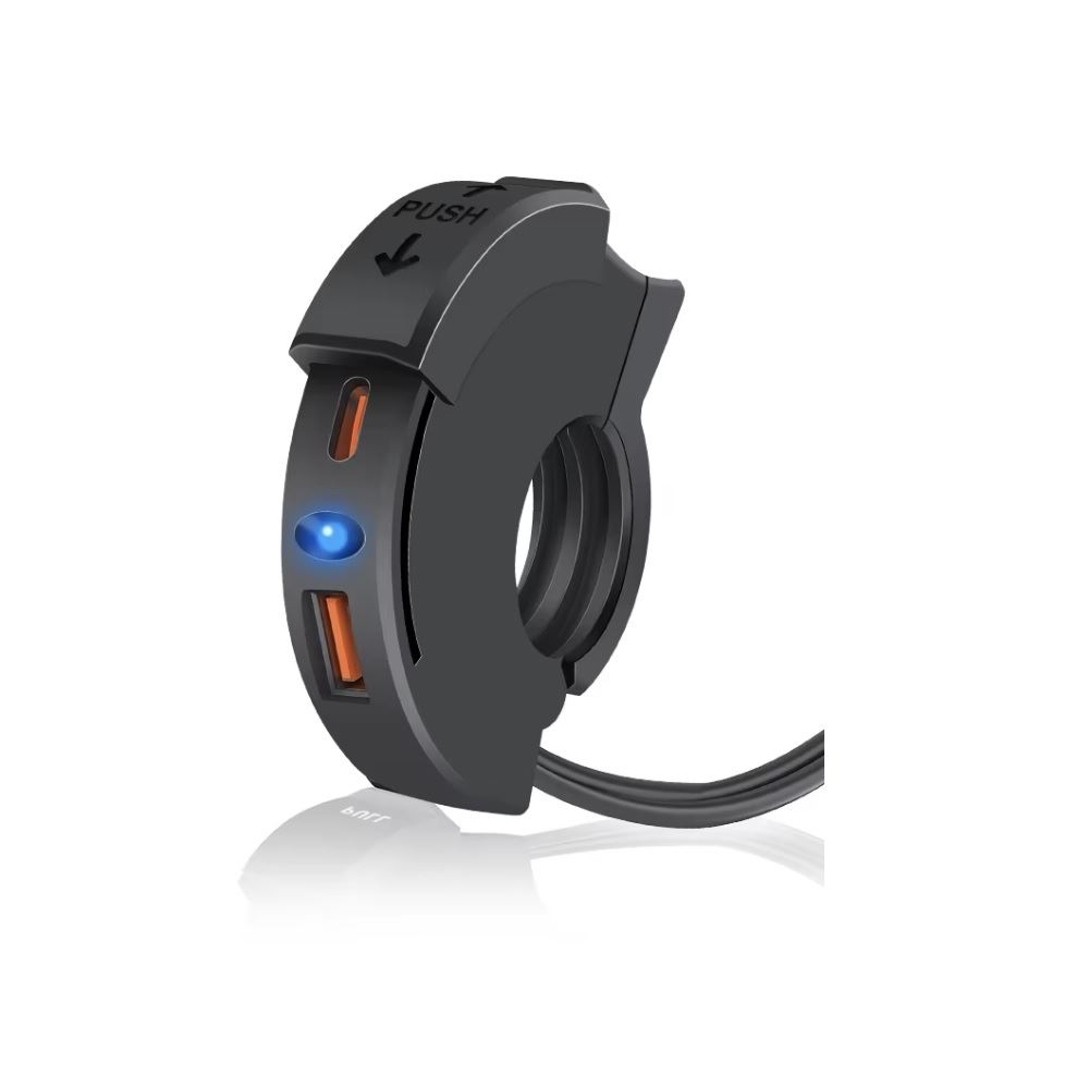 Cargador Para Moto tipo C y USB QC - 12V 48W PD - Acoplable De Timon