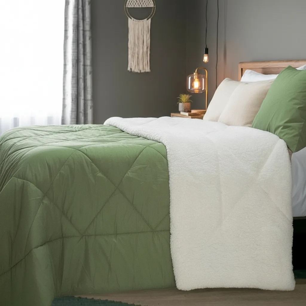 EDREDON TERMICO CON CARNERO PERU PIMA - VERDE SIDRA