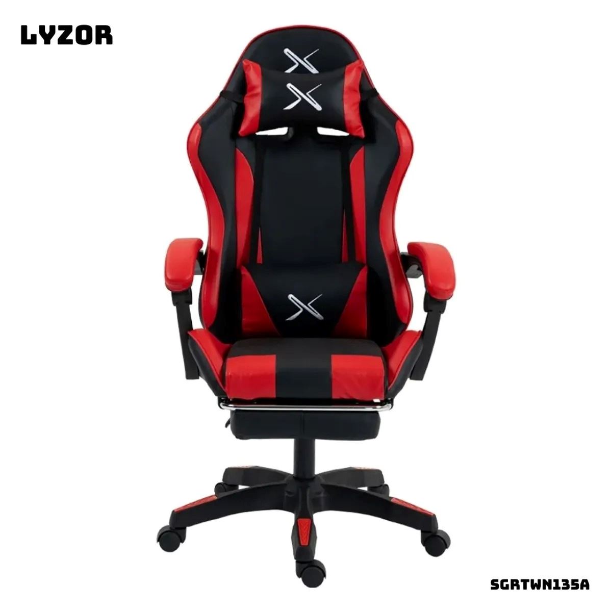 Silla Gamer Lyzor con Posapiés SGTWN135A Negro / Rojo