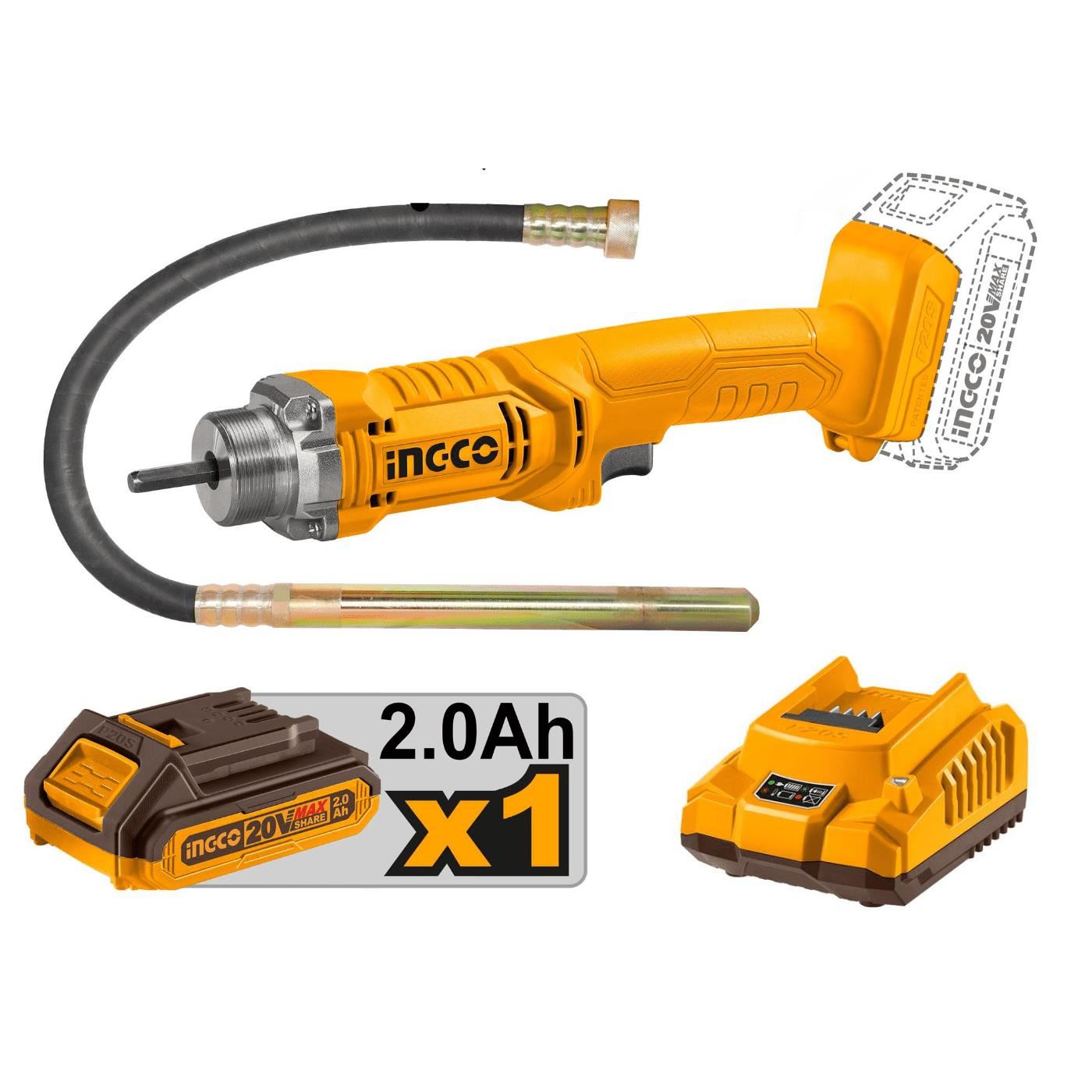 Vibrador de Concreto Inalambrico+ manguera 20v Ingco