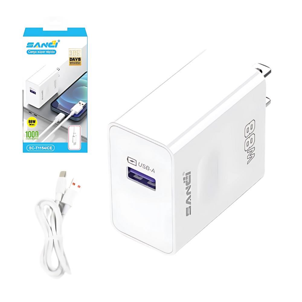 Cargador con Cable Tipo C 88W Carga Super Rapida Sanci Sc-T1154 Blanco