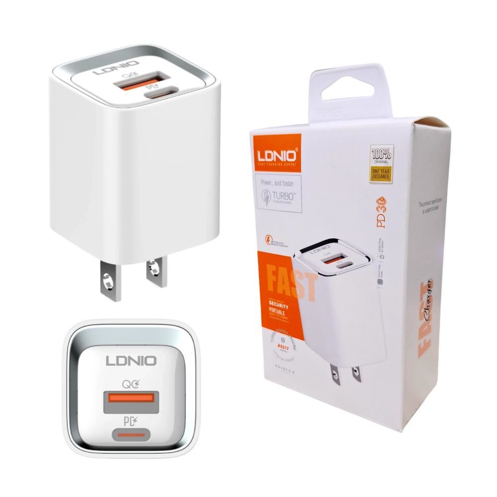 Cubo Cargador de Doble entrada USB QC3.0 y Tipo C PD 30W  Ldnio A2317