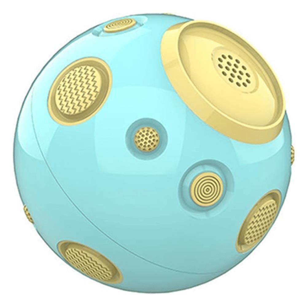 PELOTA MULTIFUNCIONAL Y CON SONIDO PARA PERROS COLOR TURQUESA Y AMARILLO