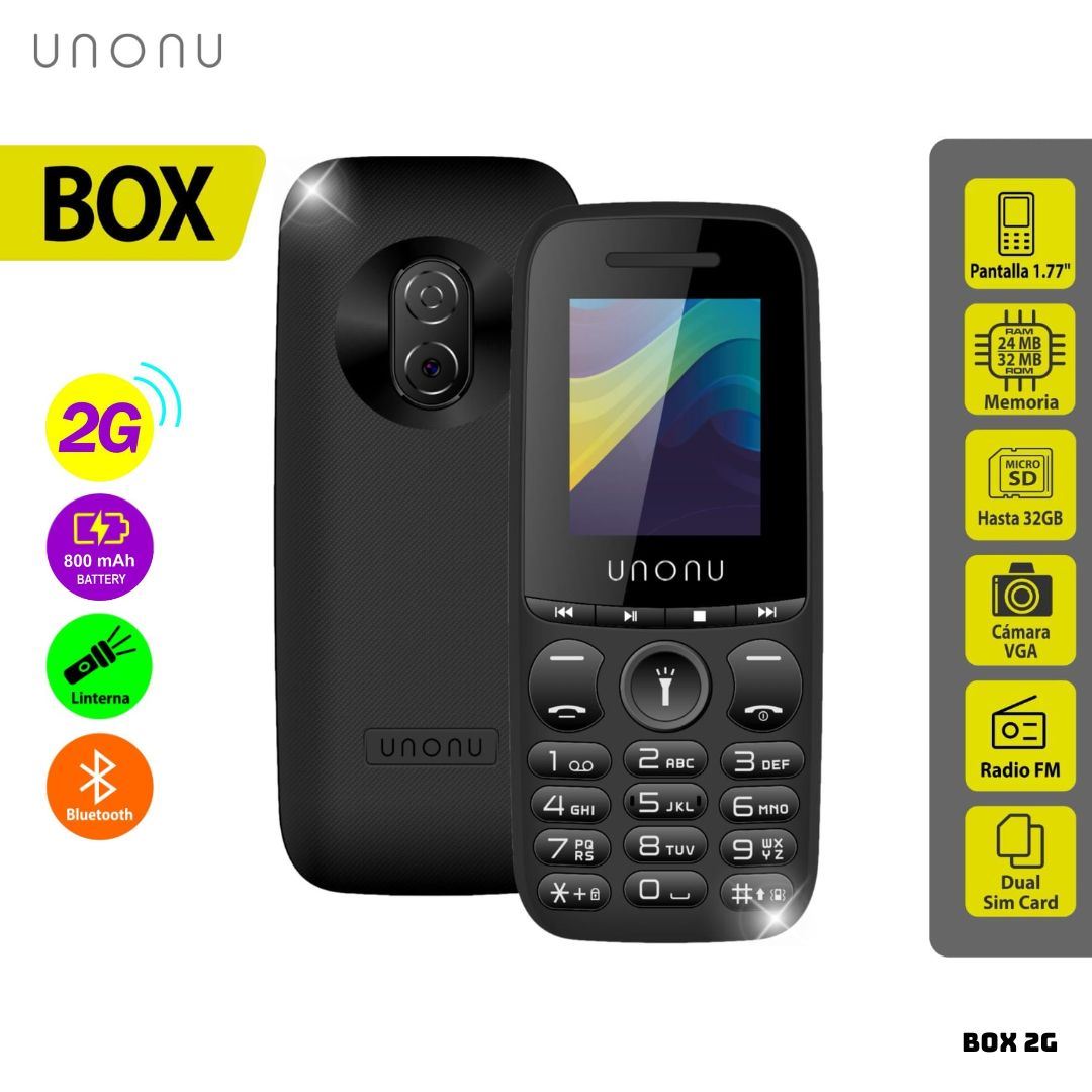 CELULAR BASICO UNONU BOX 2G DUAL SIM - NEGRO