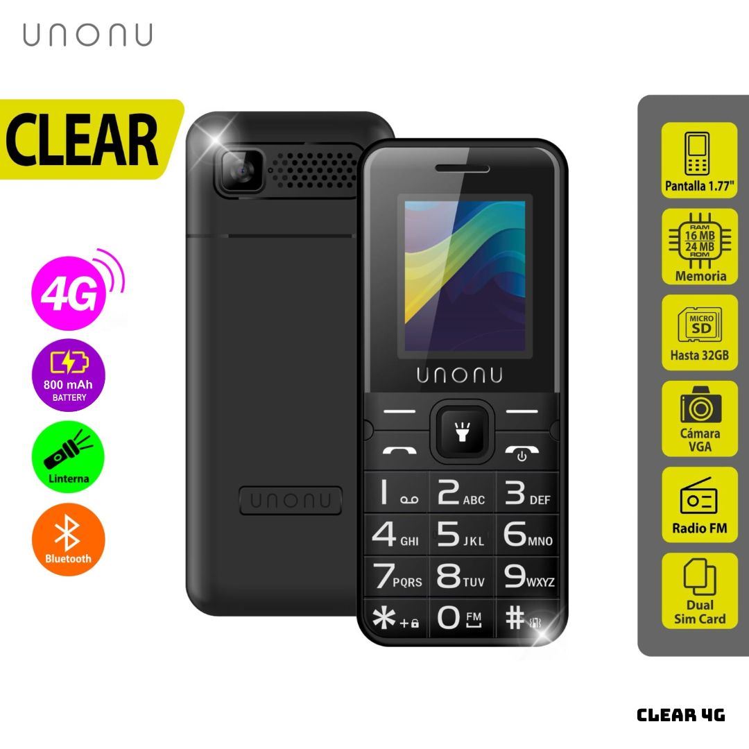 CELULAR BASICO UNONU CLEAR 4G DUAL SIM - NEGRO