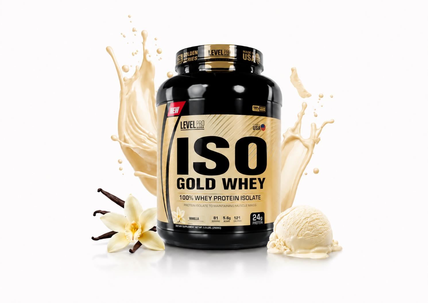 Proteina Isolate Iso Gold Whey 2.5 kilos Level Pro Vainilla
