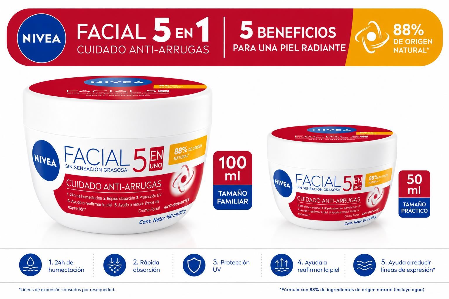 PACK NIVEA CUIDADO ANTIARRUGAS 50ml + 100ml
