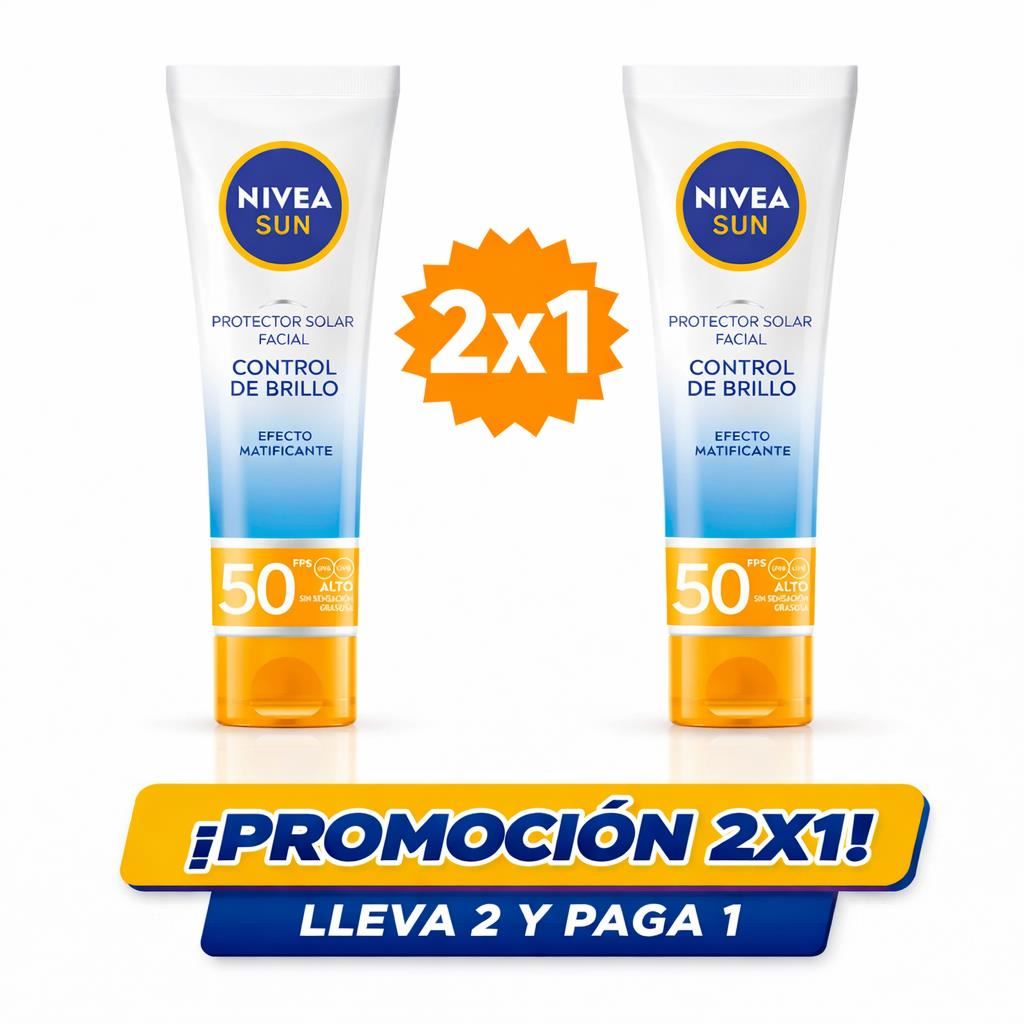 Pack x2 Nivea Sun Protector Solar Facial Control Brillo Matificante  FPS 50 50ml