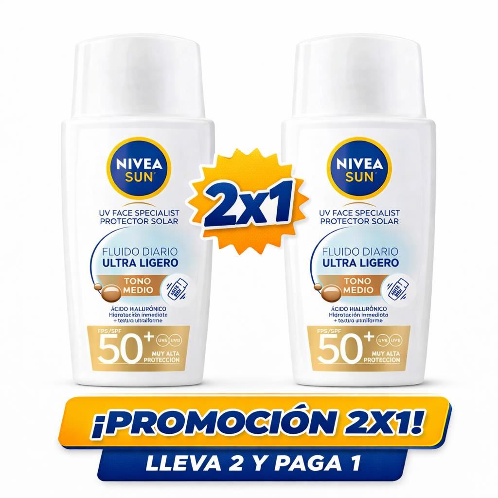 Pack x2 Nivea Sun Protector Solar Facial Fluido Diario Ultraligero 40ml - Tono Medio