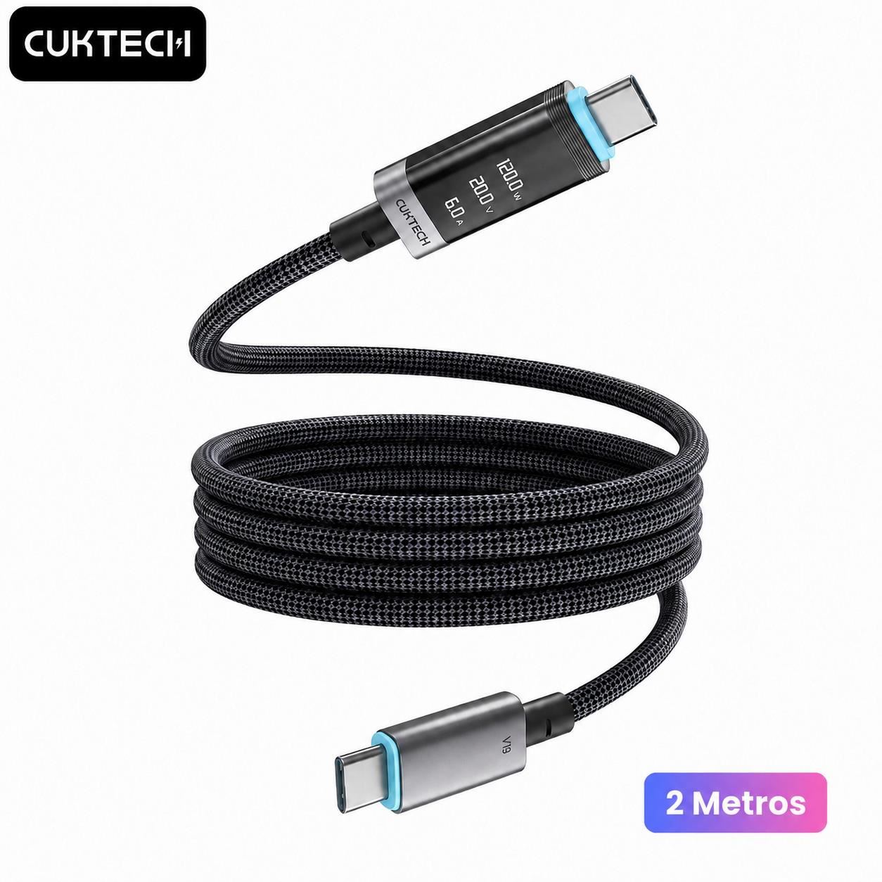 Cable USB-C a USB-C CUKTECH 240W PD 3.1 6A con Pantalla OLED y Carga Rápida 2m
