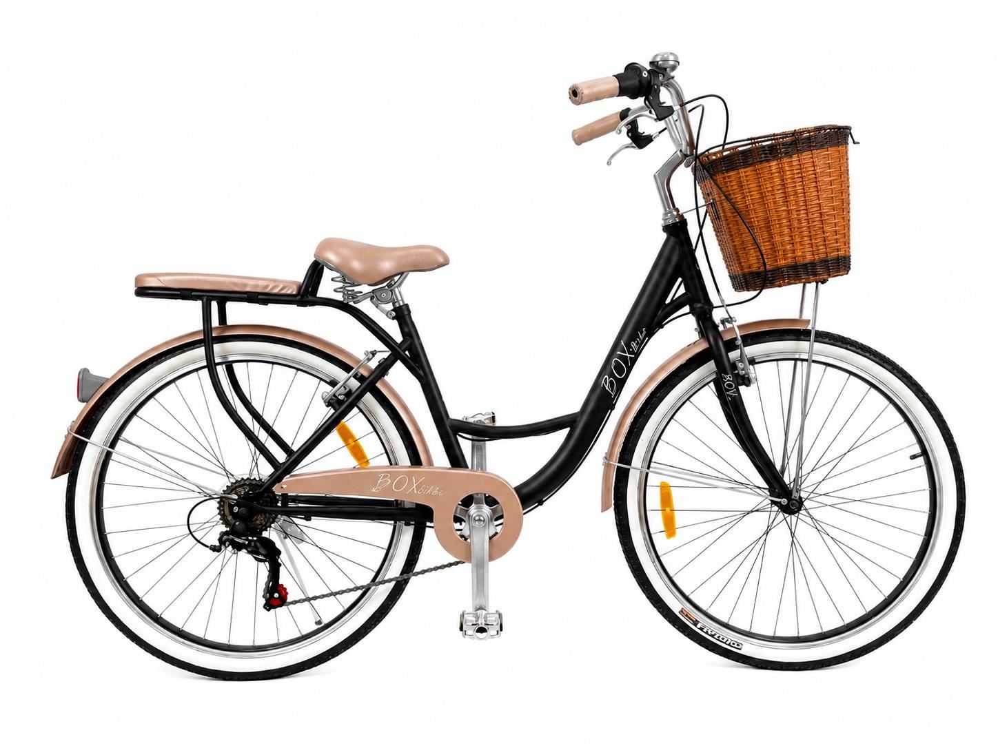 Bicicleta Box Vintage Aro 26 con Shimano Tourner - Negro con Marrón
