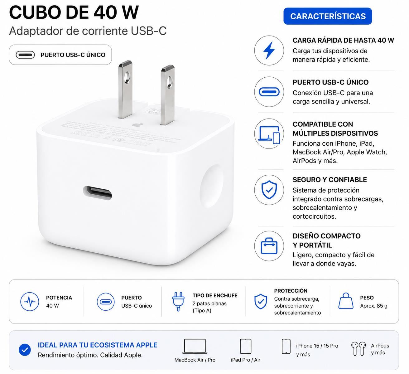 Cargador de pared 40W Apple