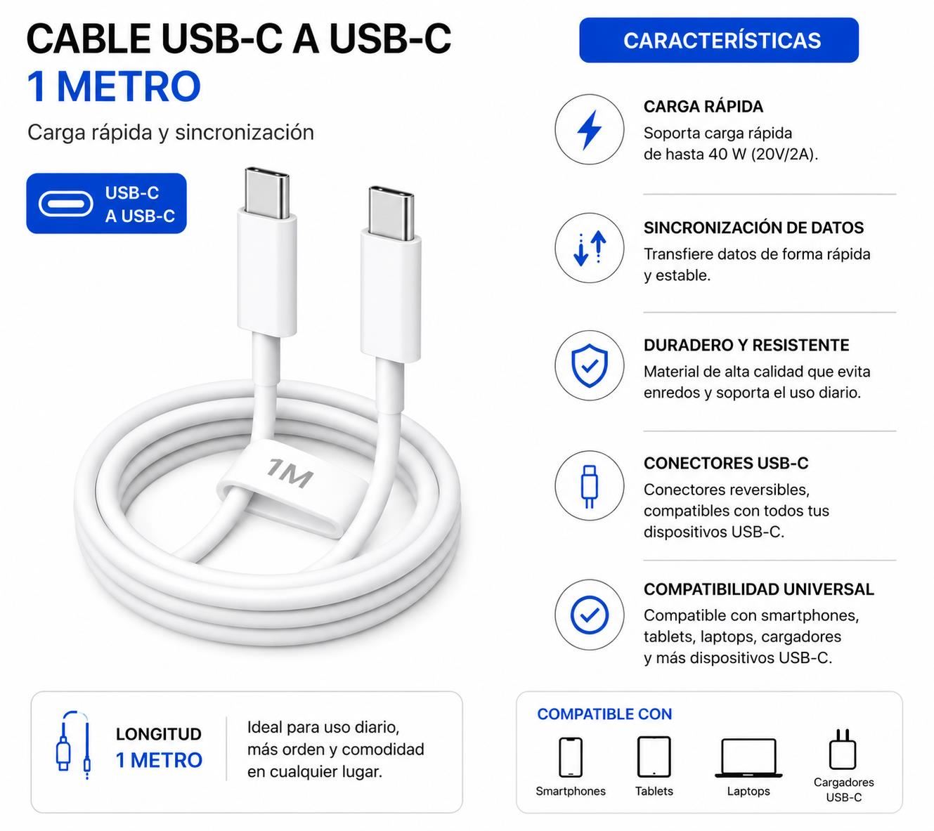 Cable de carga Tipo C 1 Metro