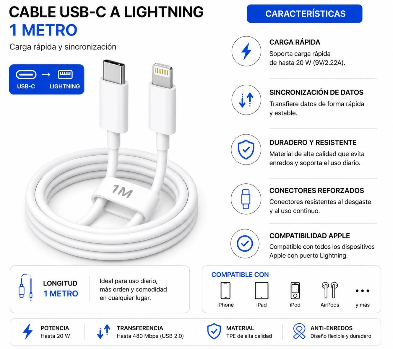 Cable de Carga Tipo C - Ligthning