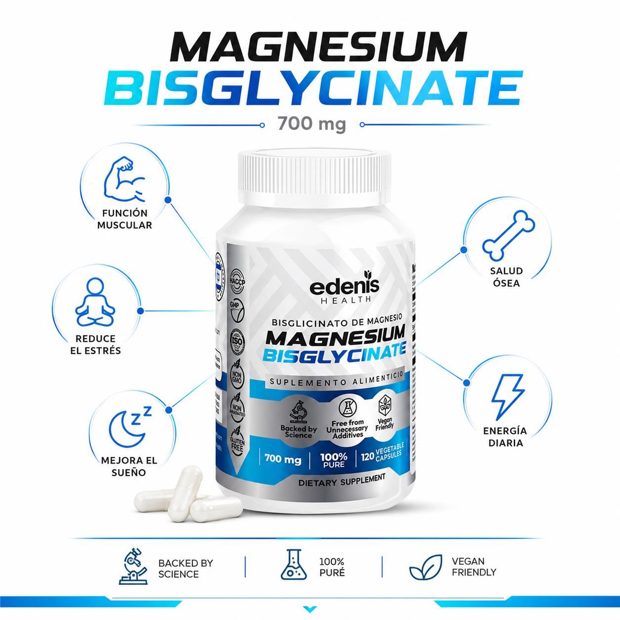 BISGLICINATO DE MAGNESIO 120 CÁPSULAS EDENIS HEALTH