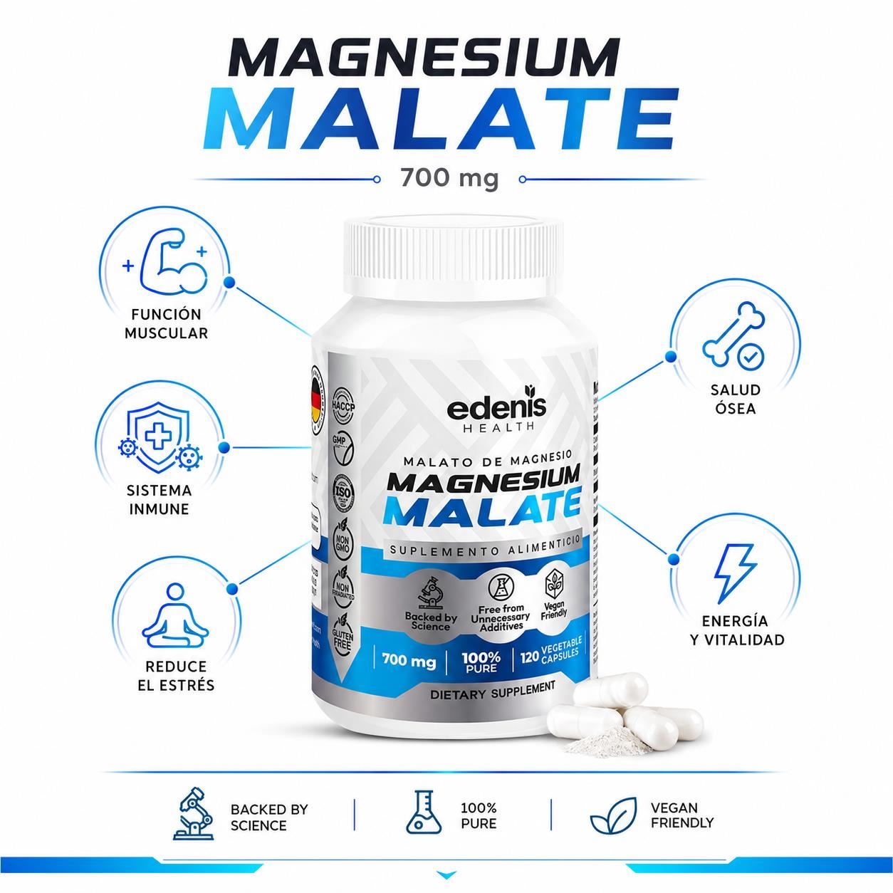 MALATO DE MAGNESIO 120 CÁPSULAS EDENIS HEALTH