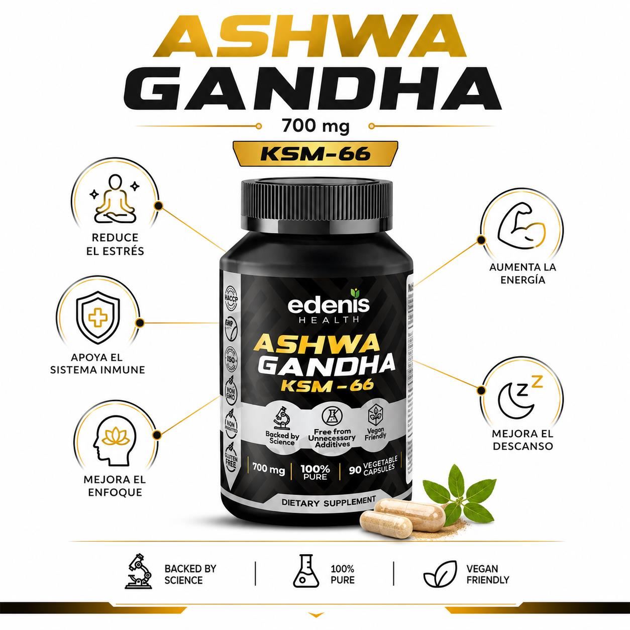 ASHWAGANDHA KSM-66 90 CÁPSULAS EDENIS HEALTH