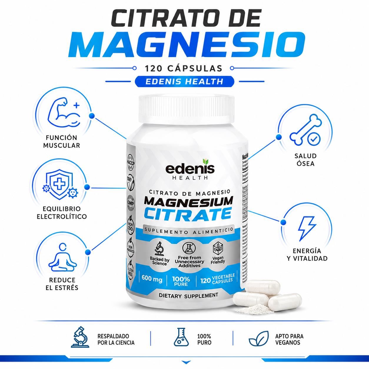 CITRATO DE MAGNESIO 120 CÁPSULAS EDENIS HEALTH