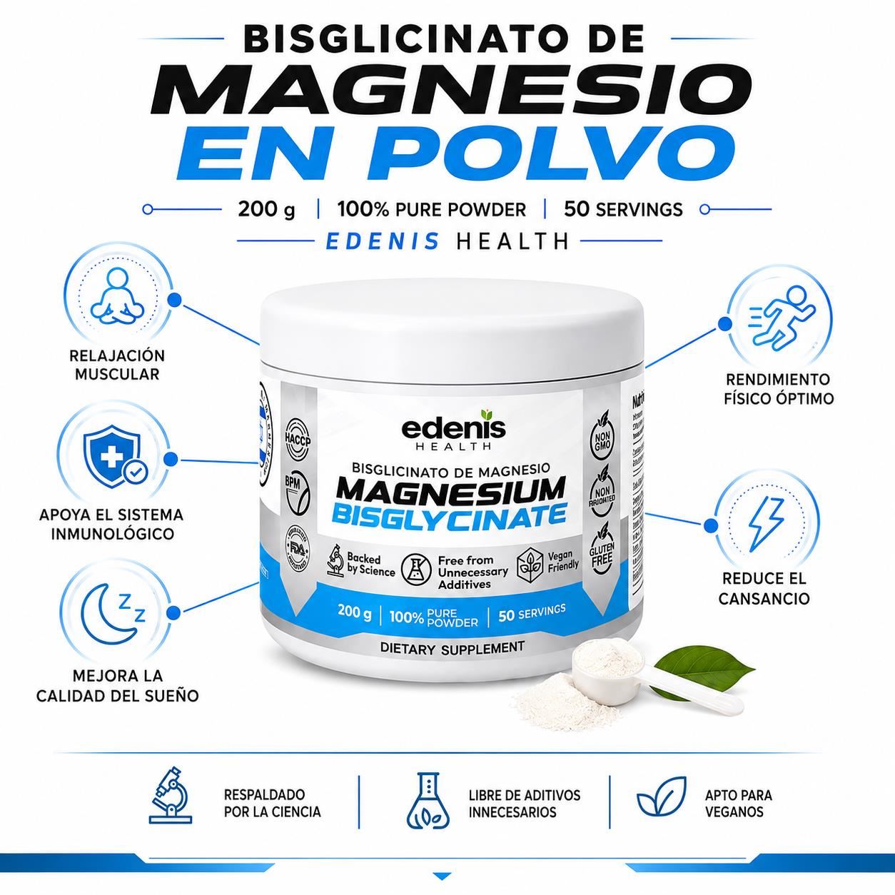 BISGLICINATO DE MAGNESIO 200G EN POLVO EDENIS HEALTH