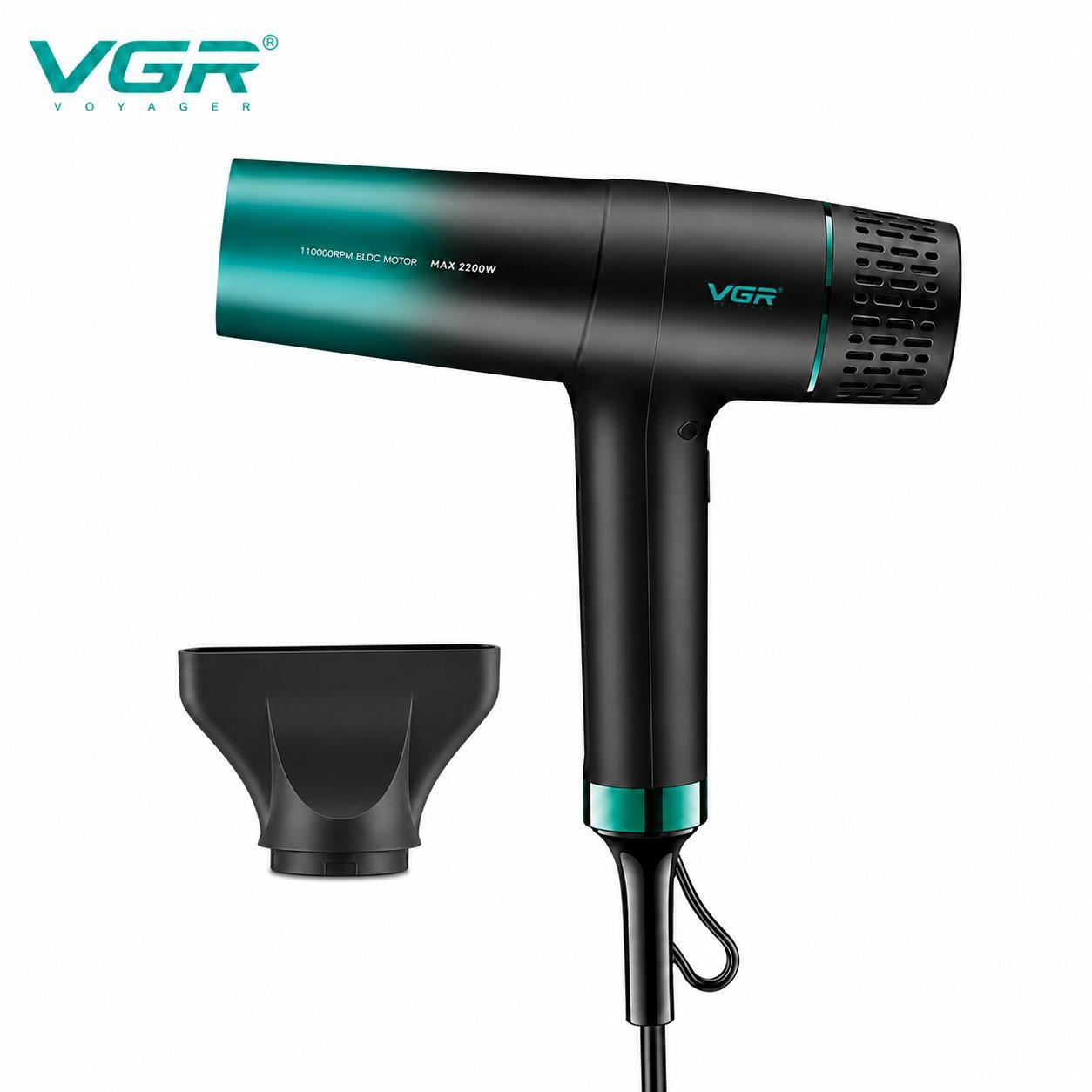 Secador de Pelo Profesional VGR V-442 2200W Motor BLDC 110000 RPM con Iones Negativos Aire Frío y Boquilla Magnética
