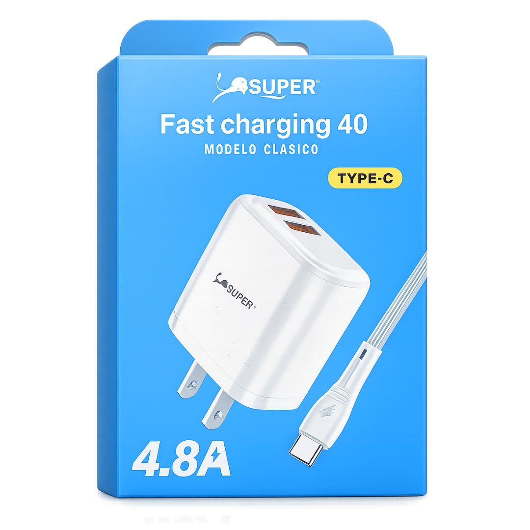 Cargador Rápida  4.8A con Cable Micro USB a C Carga Inteligente