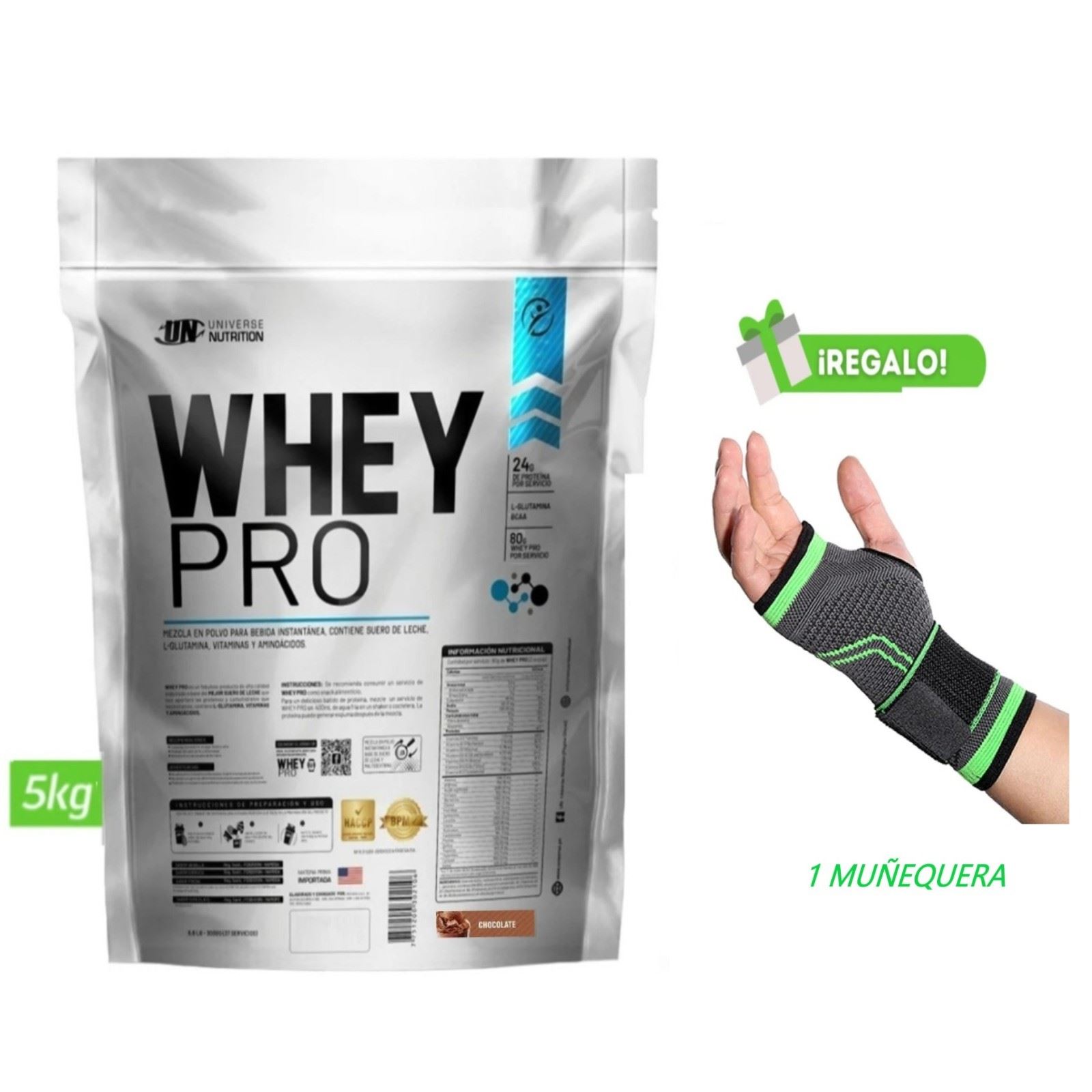 PROTEÍNA WHEY PRO 5 KG CHOCOLATE + MUÑEQUERA