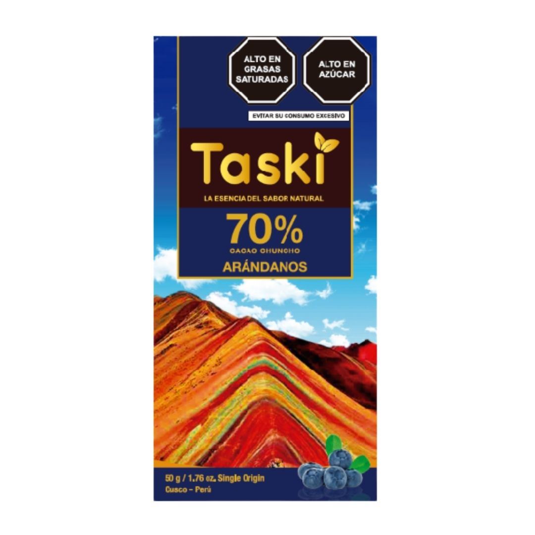 Chocolate TASKI 70% Cacao Arándano 50gr /Chocolate Artesanal /Rico en Antioxidantes