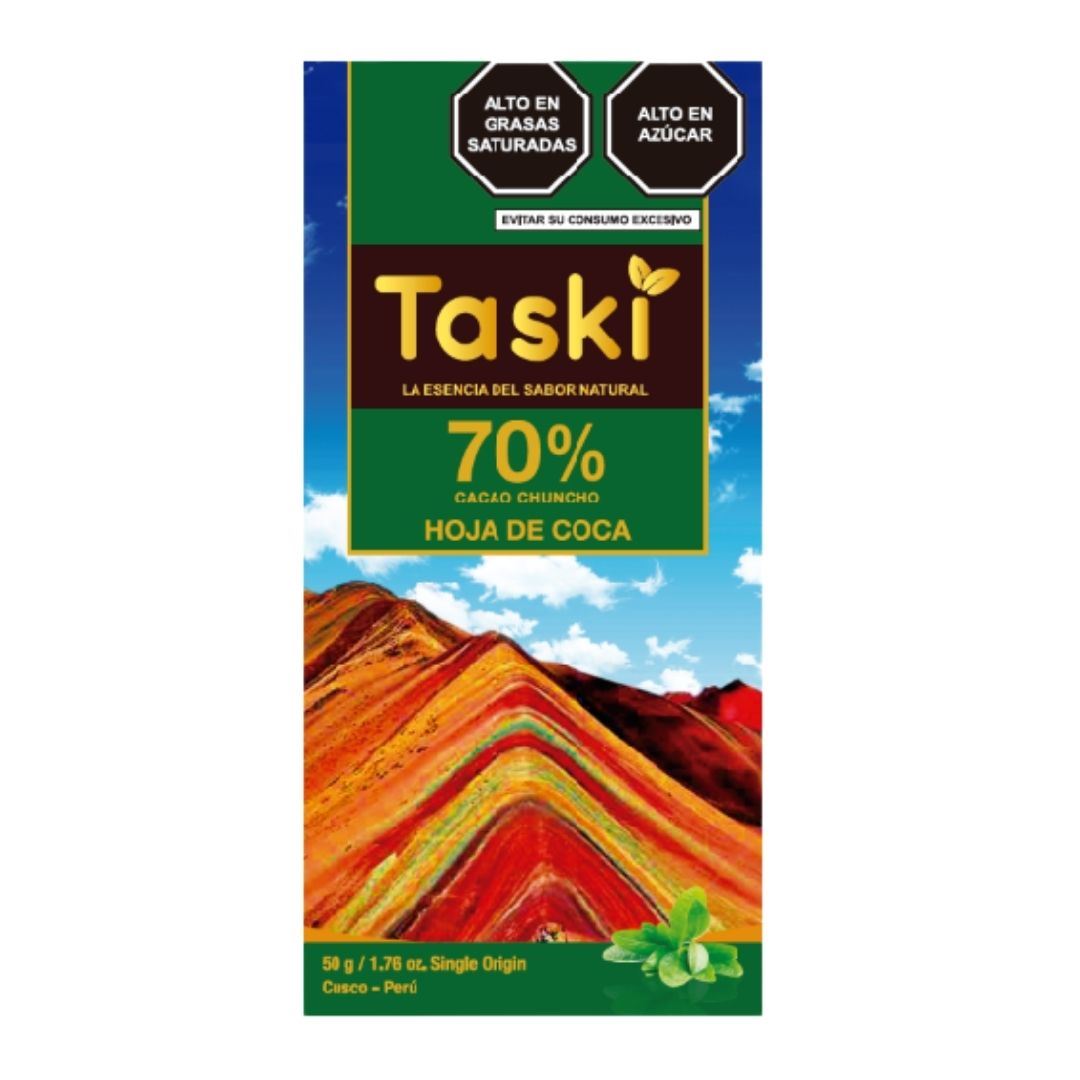 Chocolate TASKI 70% Cacao Hoja de Coca 50gr /Chocolate Artesanal Andino