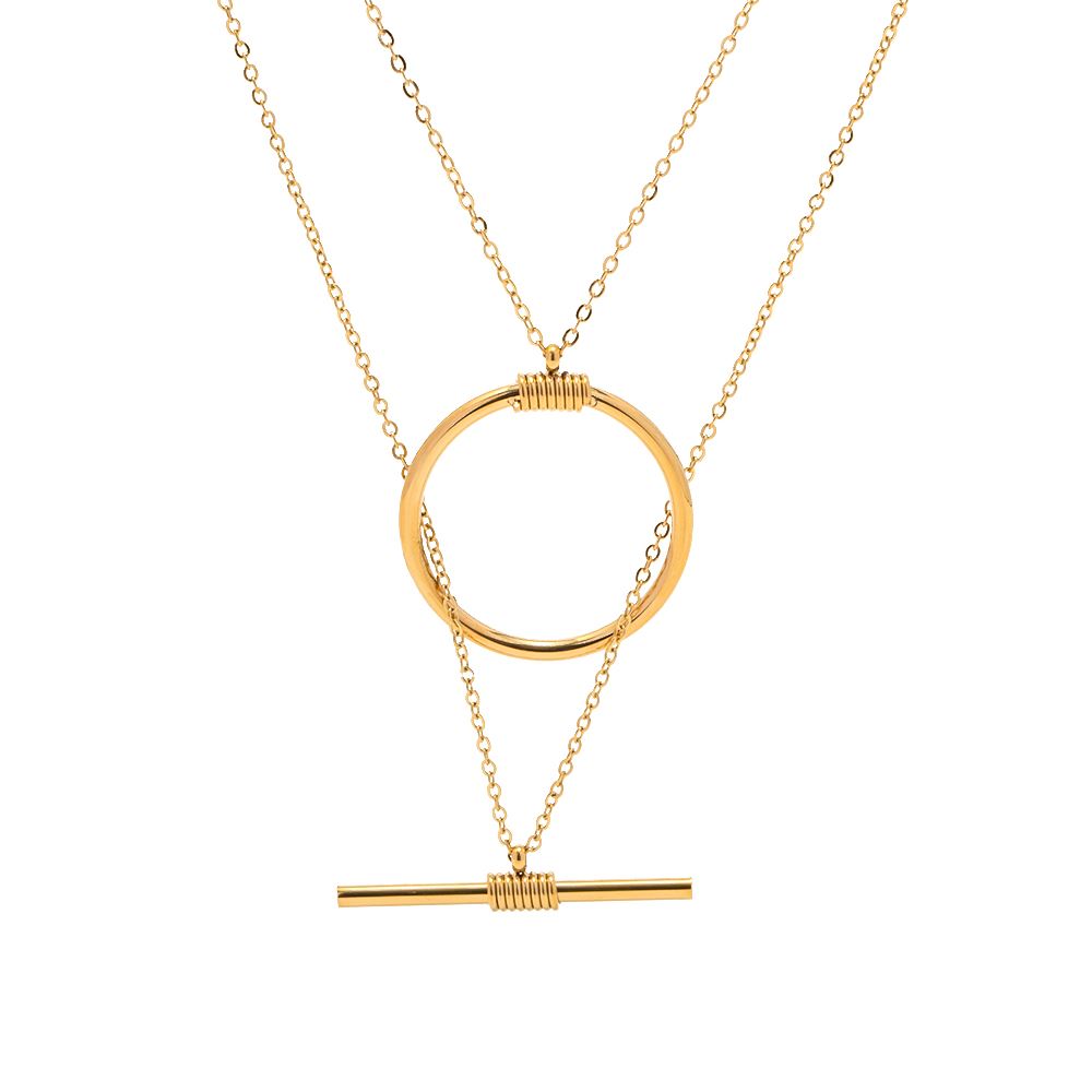 Collar Doble Cadena con Dije Circular Bañado en Oro 18K – Diseño Elegante y Minimalista para Mujer