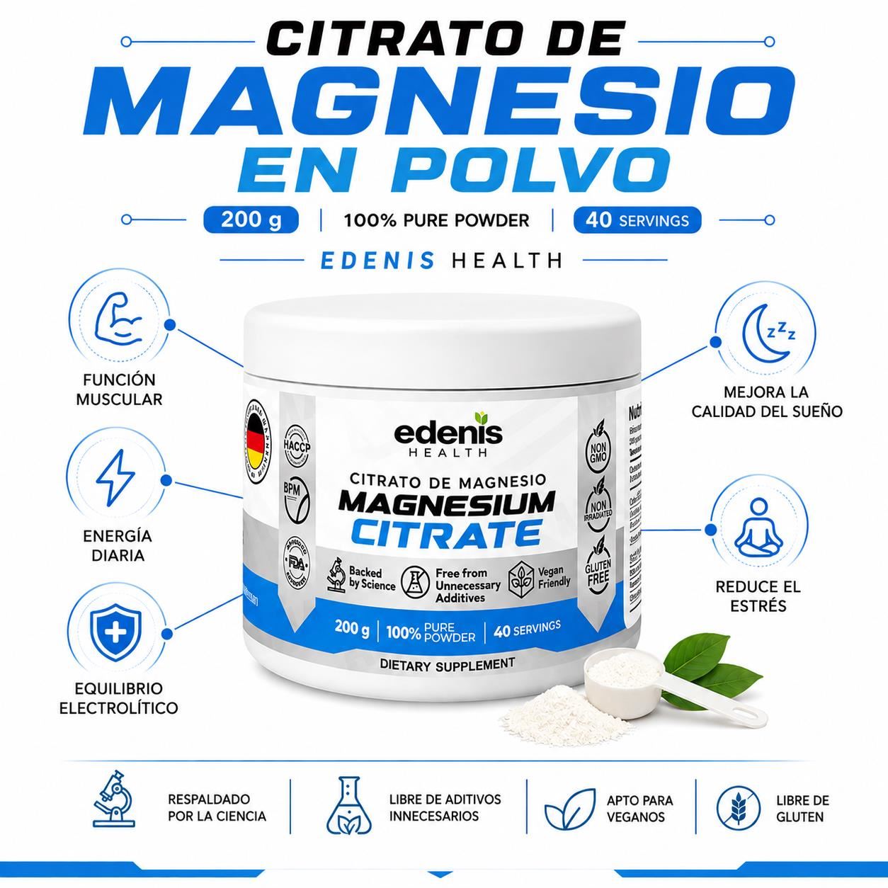 CITRATO DE MAGNESIO 200G EN POLVO EDENIS HEALTH