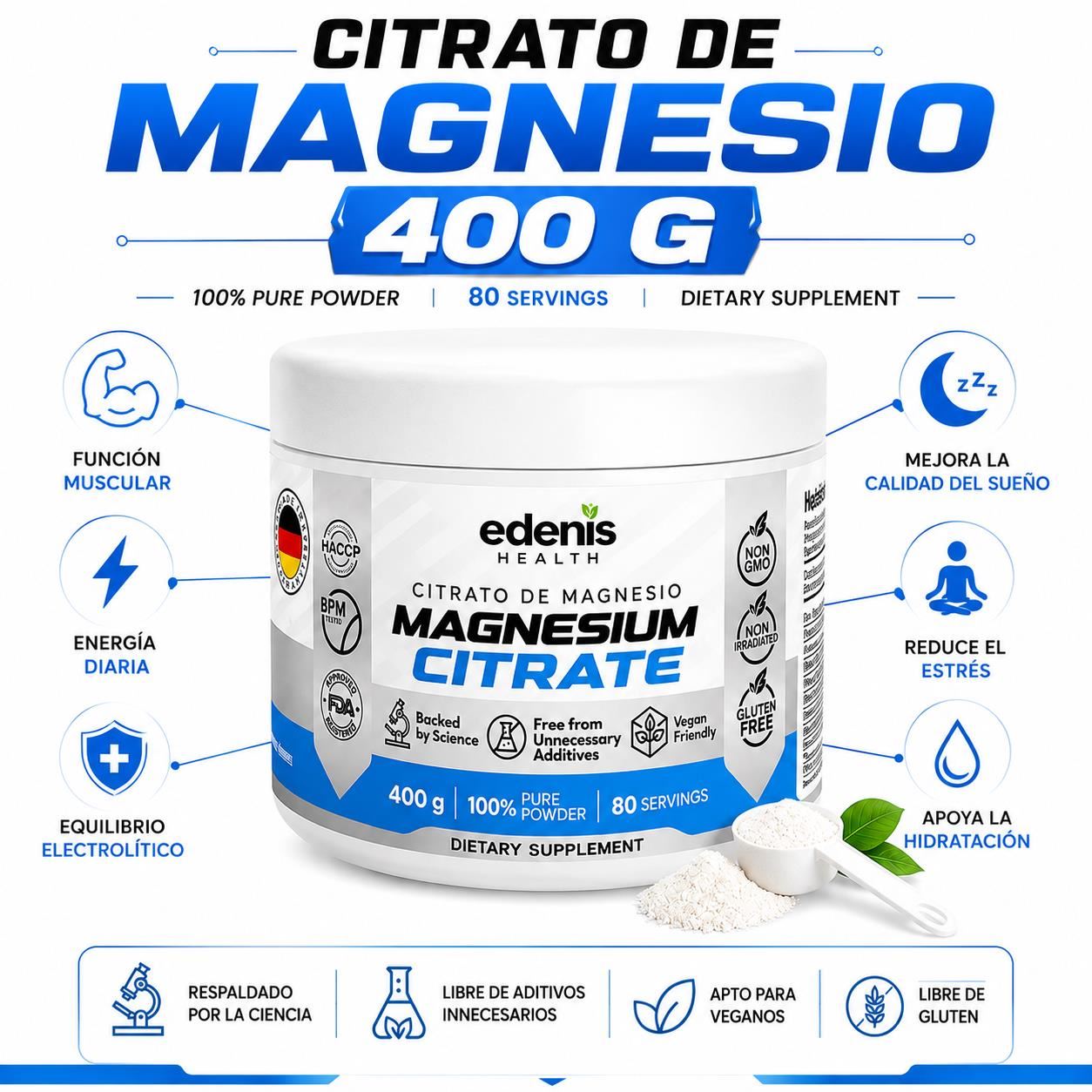 CITRATO DE MAGNESIO 400G EN POLVO EDENIS HEALTH