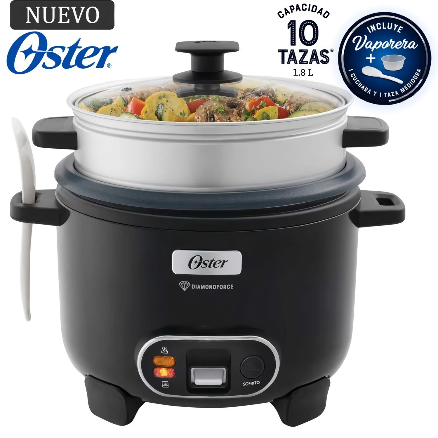 Olla Arrocera Oster Negro DiamondForce 15 Tazas CKSTRC15DFBLK