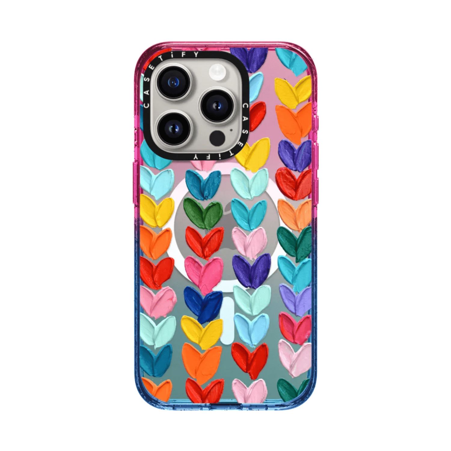 Case Casetify Clear Polka Daub Hearts con Magsafe - Iphone 15 Pro