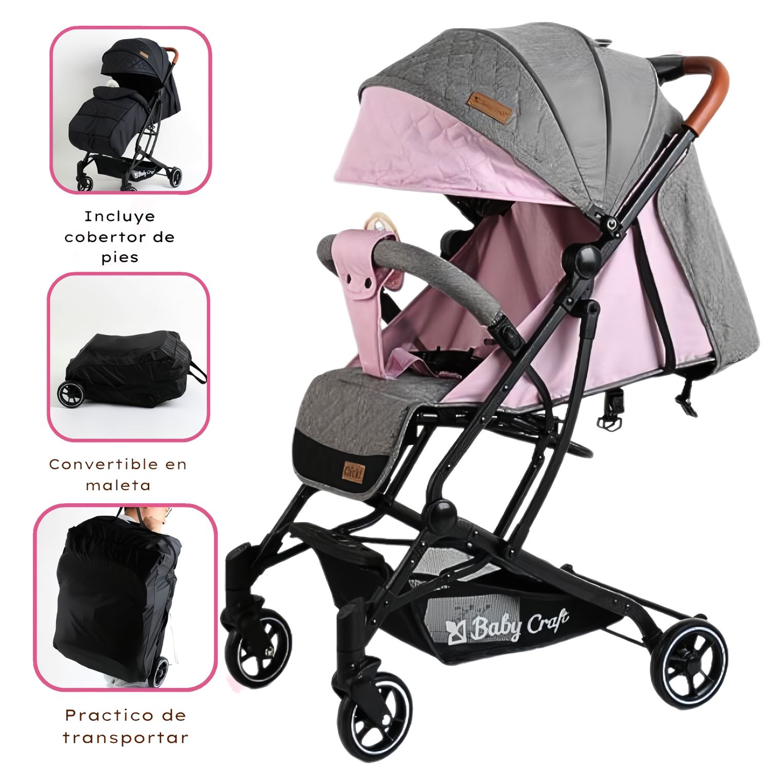 Coche de Paseo Maleta Baby Craft Click Rosado