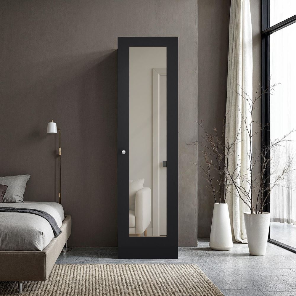 ROPERO PRAGA 1 PUERTA CON ESPEJO NEGRO 180,8X49,1X30,2 CM | TUHOME
